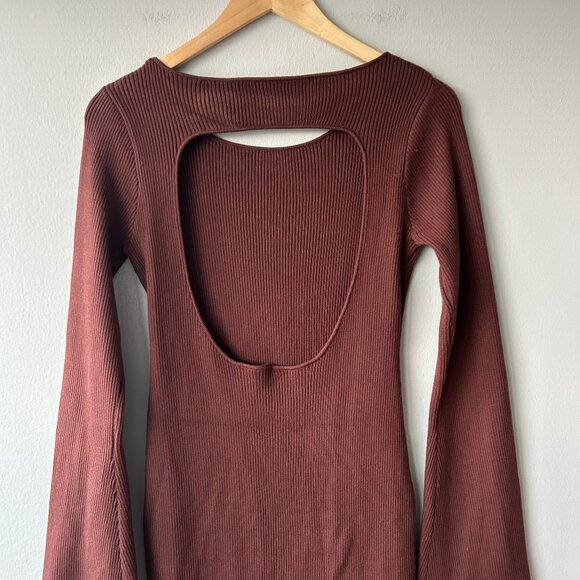 Commense Brown Ribbed Knit Midi Dress Long Sleeve Women’s Size S - Picture 3 of 7
